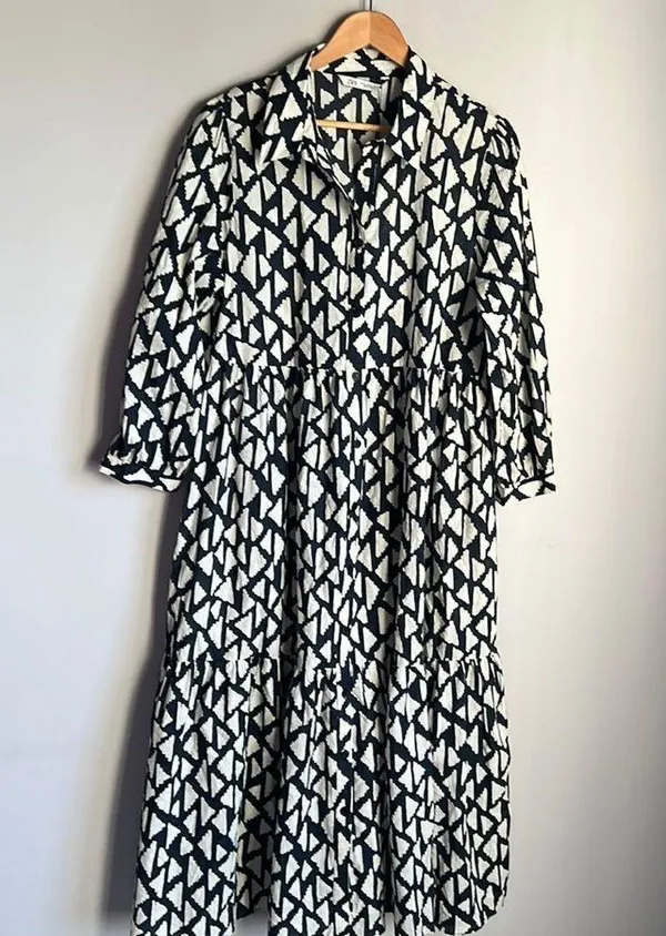Zara New Long Print Collar Dress Black - Image 3