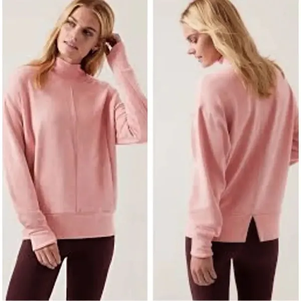 Athleta Apollo Mock Crewneck Sweatshirt Conch Pink Heather Size Small‎ - Image 2