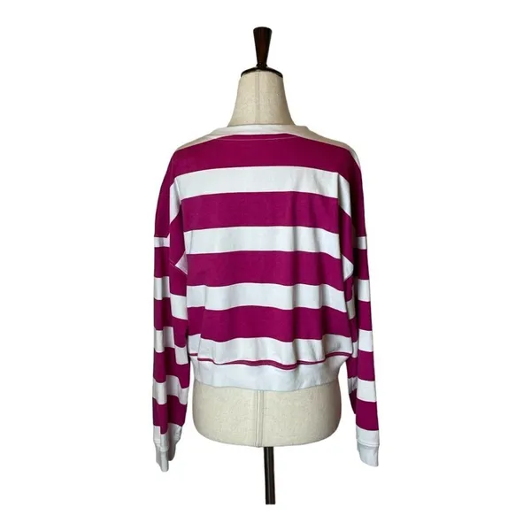 Champion Pink And‎ White Striped Crew Neck Pullover Cropped Sweatshirt Size S - Image 3