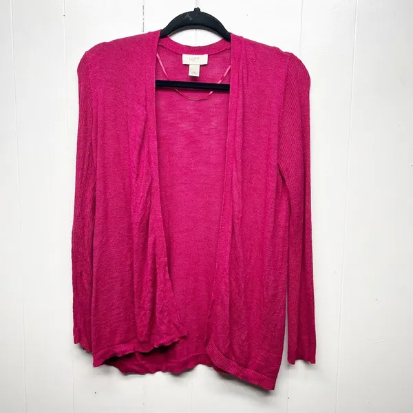 LOFT Silk Ramie Blend Long Sleeve Open Front Women's Pink Cardigan Size Medium - Image 2