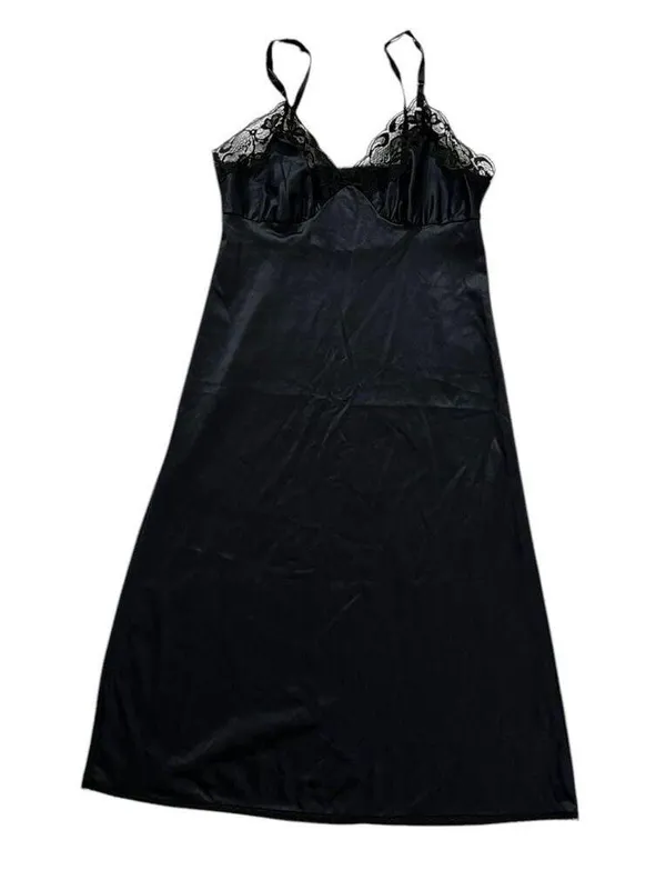 47-43 Ashley Taylor Black Vintage Spaghetti Strap Night Gown Women Size 32 - Image 3