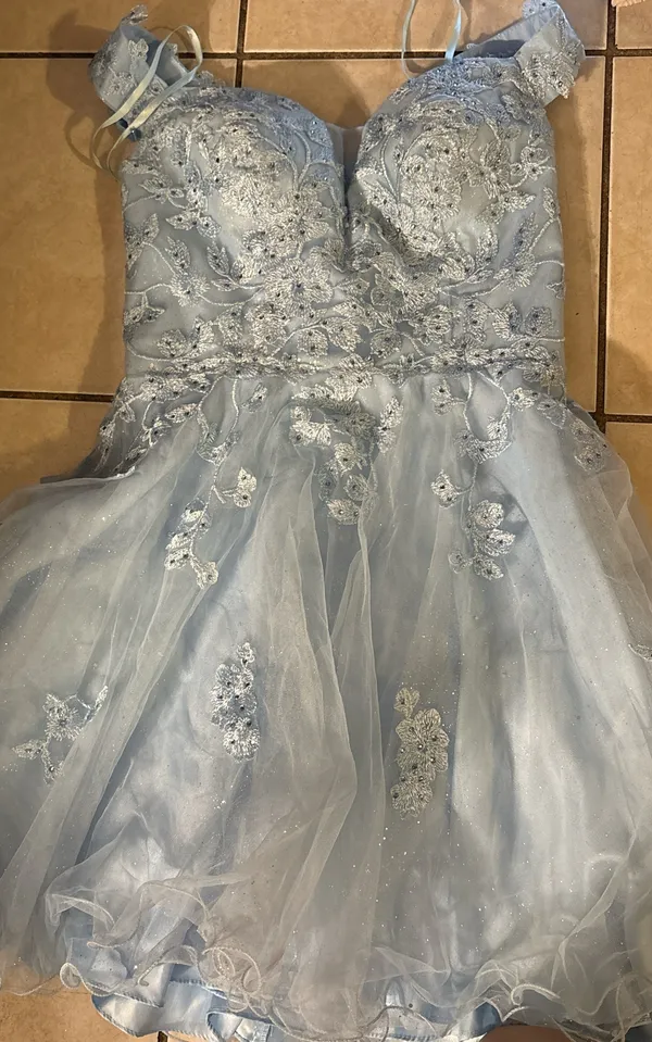 Blue Lace Prom Dress Size M - Image 7