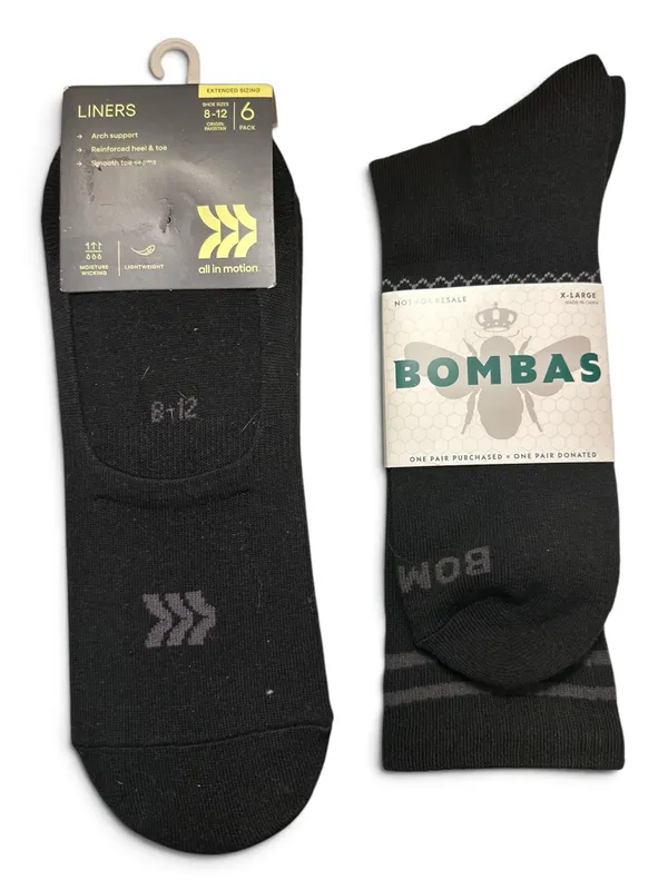 NWT Bombas Men's Black Socks XL & Women’s All in Motion Pack of 6 liners 8-12 - Image 2