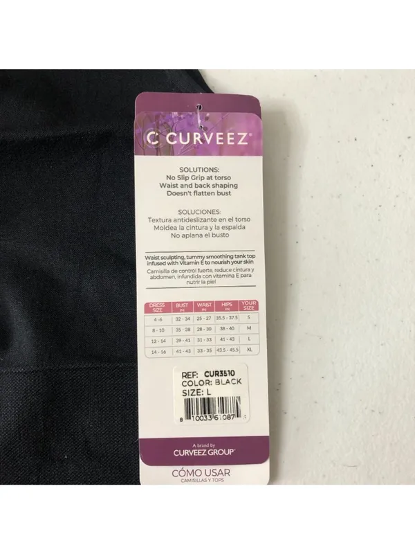 Curveez Essential Square Neck Control Tank Top Firm Shapewear Black L - Image 3