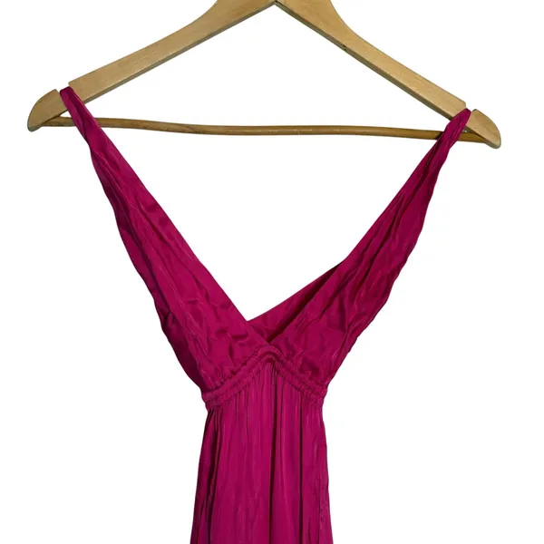 Indah Revolve Hot Pink Satin Plunge V-Neck Strappy Slit Resortwear Maxi Dress XS - Image 4