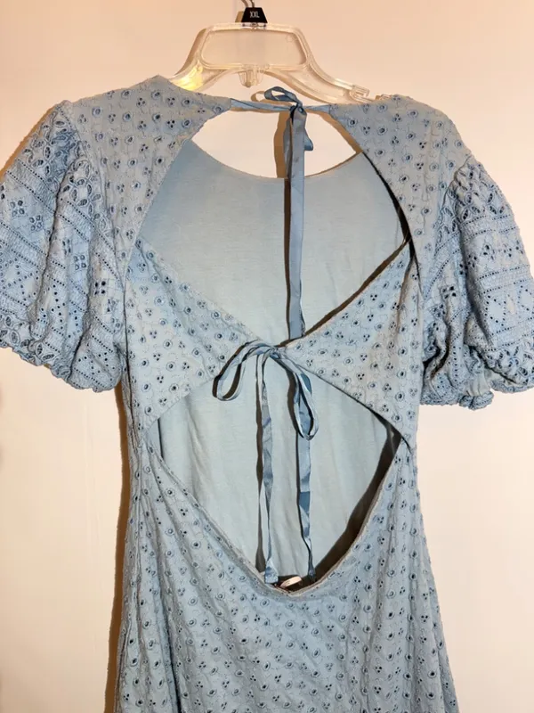 Free People Apricot Rose Sky Blue Puff Sleeve Ruffle Mini Dress Size S - Image 12