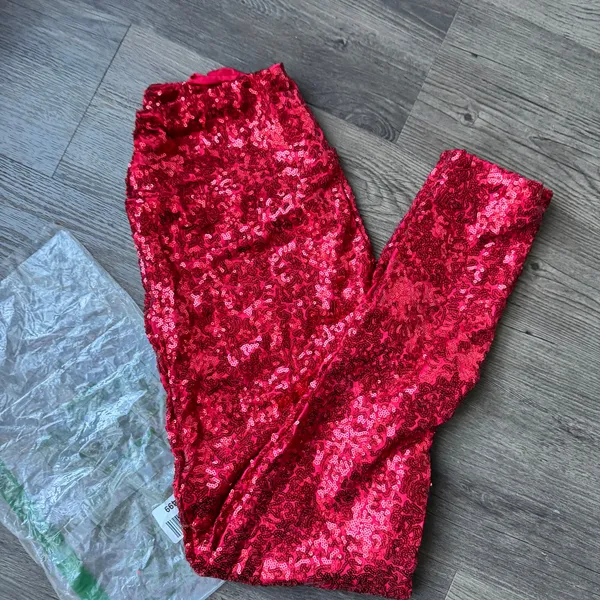 NEW Tipsy Elves Red Sequin High Waisted Leggings Sm Sparkly Rave Holiday Party - Image 4