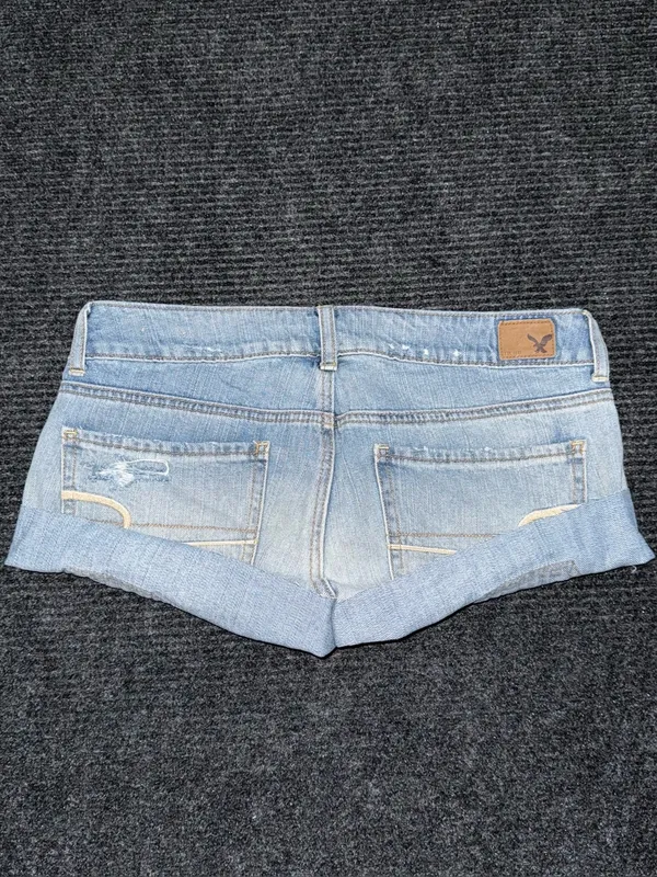 American Eagle VTG Y2K Low Rise Micro Mini Jean Booty Shorts Sz 6 Grunge Preppy - Image 2