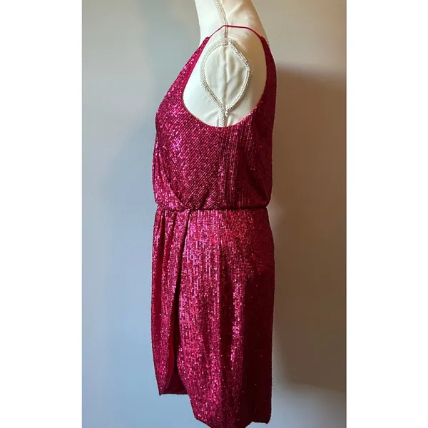 Trina Turk Designer Party Mini Dress Hot Pink Sequin Sexy Date Night Size 8 - Image 3