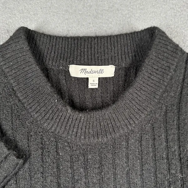 Madewell Sweater Womens Small Black Ribbed Knit Crewneck Long Sleeve Pullover - Image 3