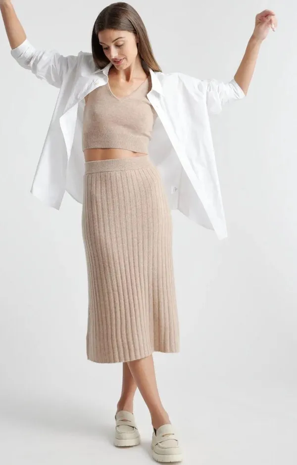Quince Skirt Midi Cashmere Skirt Tan (oatmeal) XS - Image 3