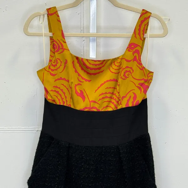 Rachel Roy Shanghai Chic‎ Ochre Lotus Pencil Dress Size 8 Tweed Skirt Mini Black - Image 3