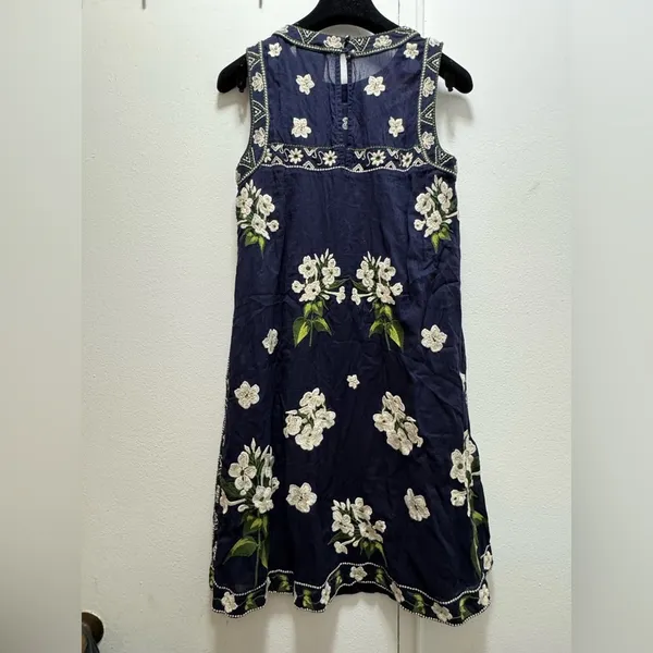 Anthropologie Maeve Rosa Cotton Blue Embroidered Swing Dress - size 0 sold out! - Image 11