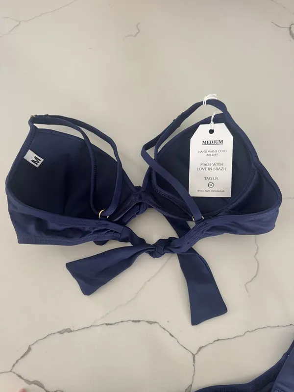 Navy Knot-Front Push-Up Bikini Set - Women Swim - Image 2