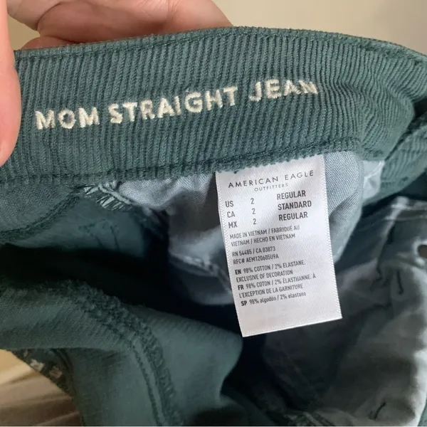 American Eagle Green Corduroy Mom Straight Jean Size 2 - Image 8