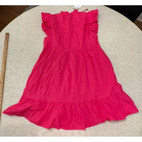 Caroline Constas Designer Tiered Ruffled Mini Dress Hot‎ Pink 100% Cotton - Image 7