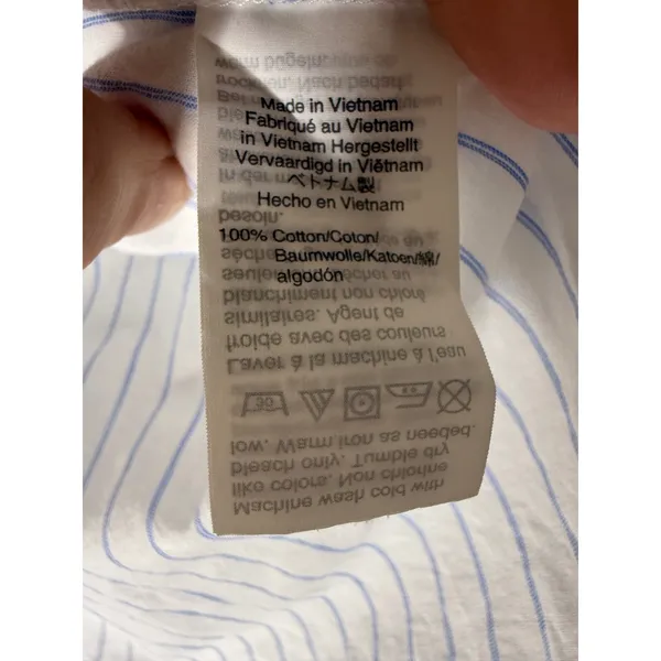 J crew factory Blue White Striped Tie Front Short Sleeve Button Down Shirt M - Image 4