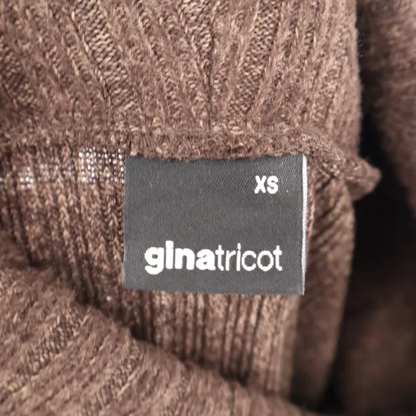 Gina Tricot Brown Turtleneck Ribbed Knit Mini Dress XS Long Bell Sleeve Slit - Image 3