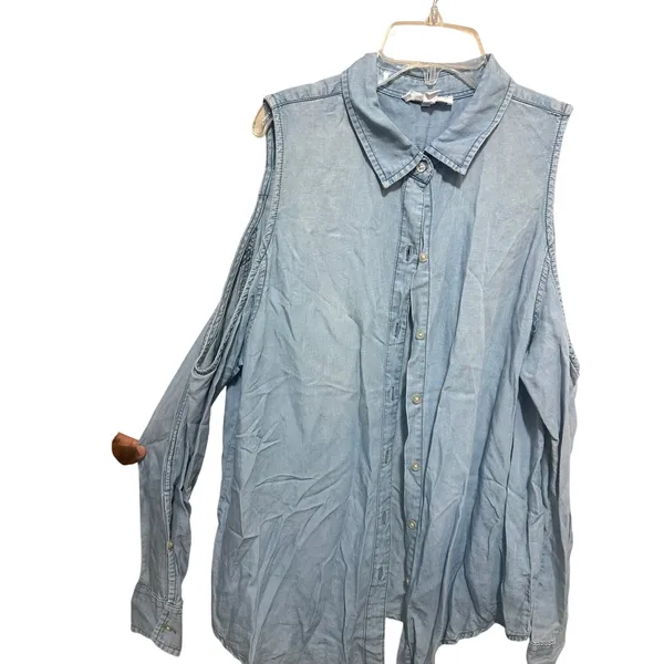BB‎ Dakota Womens Chambray Sleeveless Shirt w/ Sleeves Light Wash Denim Size L - Image 4