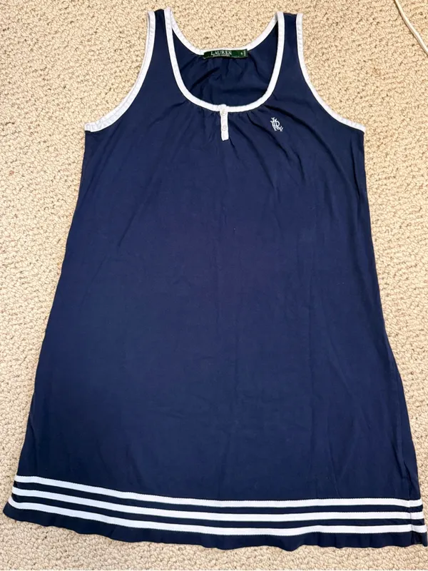 Lauren Ralph‎ Lauren Navy Nautical Sleeveless Cotton Dress Small Preppy - Image 2