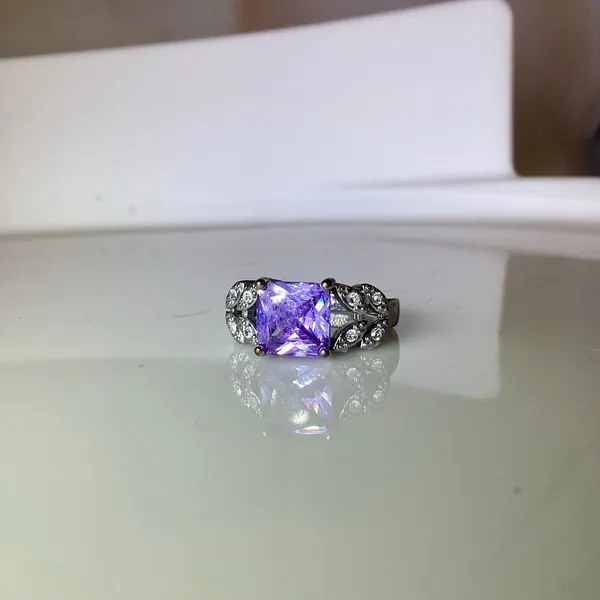 Faux Amethyst Crystal Ring Silver - Image 4