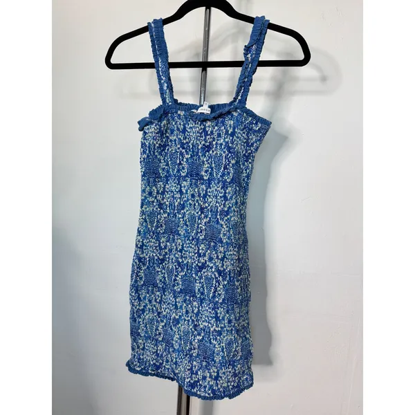 Rhode Mini Dress Blue Smocked Ruffle Strap Paisley Print Bodycon Sundress - Image 2
