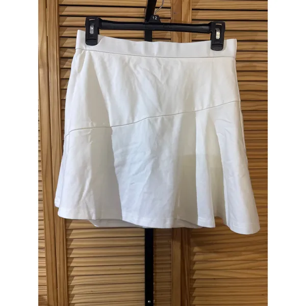 OGL White Stretch Ponte Mid Rise Pull On Pleated A Line Mini Skirt Women Size S - Image 5