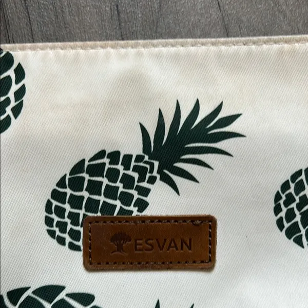 Black and White Pineapple Print Canvas Tote Green - Image 2