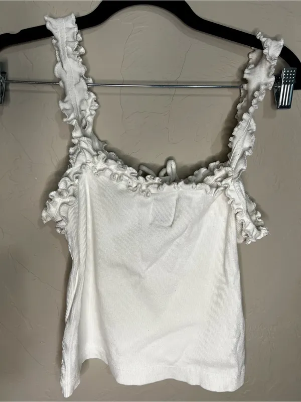 Maeve Anthropologie Dorrie Ruffled‎ Cami White Ribbed Tank Top - Image 5