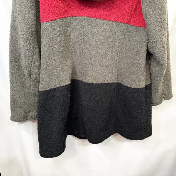 Susan Graver Plus Size 1X Coat‎ Colorblock Fleece Hooded Pea Red Grey Black A - Image 5