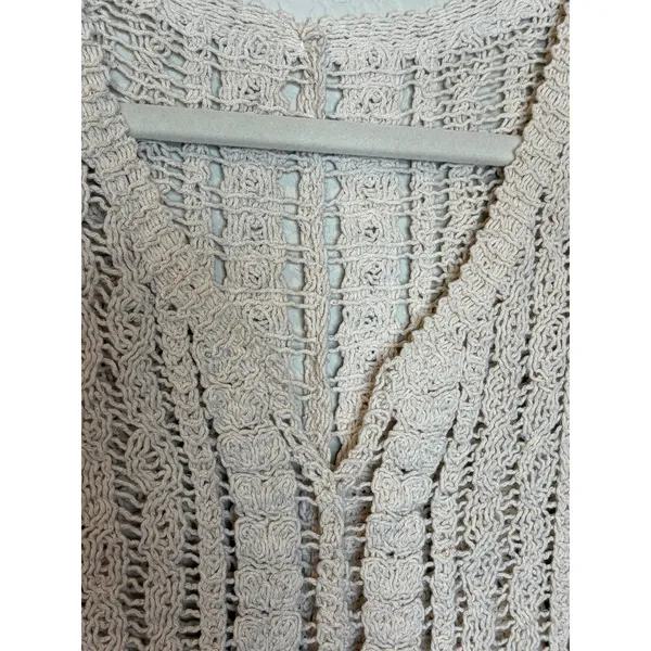 Ivory Crochet Floral Open Knit Crop Top Medium Boho Artisan - Image 5