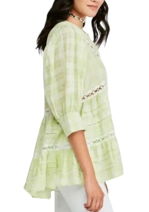 Free People Lime Green Time Out Boho Cottagecore Lace Tunic Top W-690 Size S - Image 3