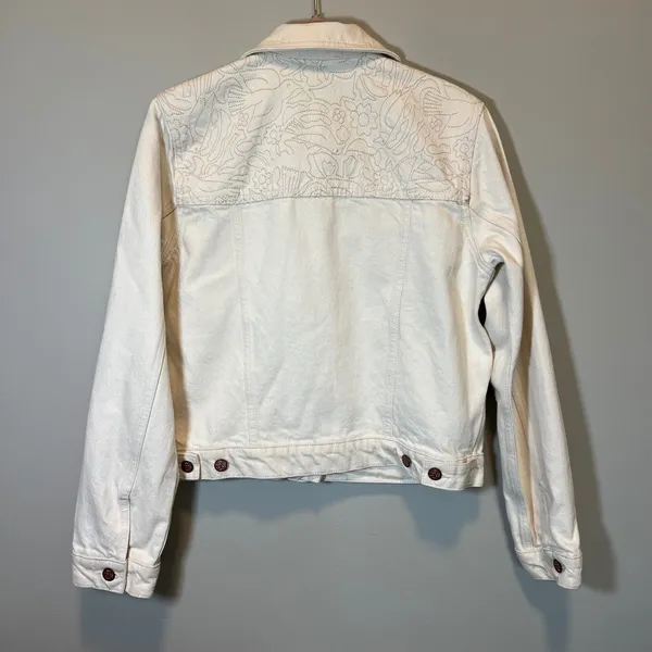 Marine Layer Women's Cream Denim Jean Jacket Embroidered Shoulder White Medium - Image 9
