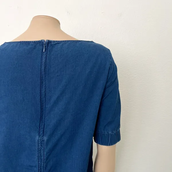 [COS] Blue Chambray Denim Half Sleeve Boat Neck Shift A-Line Mini Dress Size 6 - Image 10