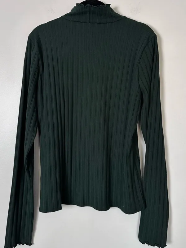 J. CREW Dark Forest Pointelle knit lettuce trim turtleneck top Size S CF645 - Image 4