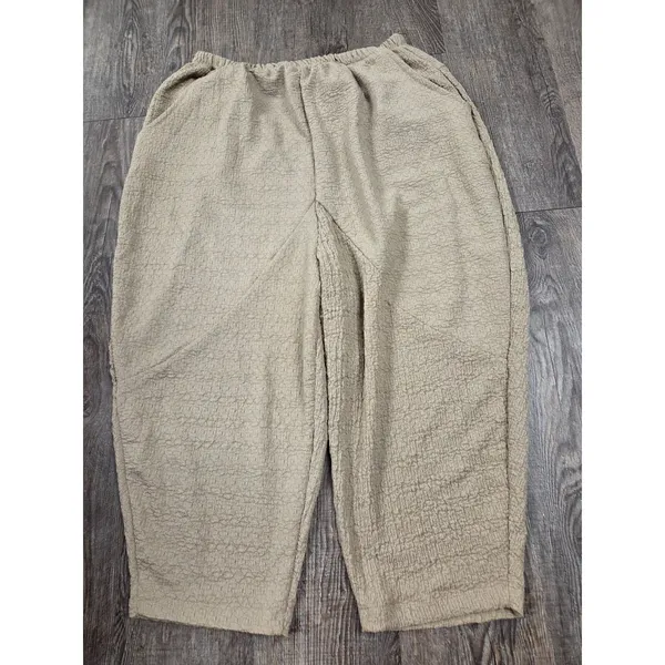 Inoah Crinkle Tan Beige Shirt Crop Pants Outfit Matching Set Small - Image 6
