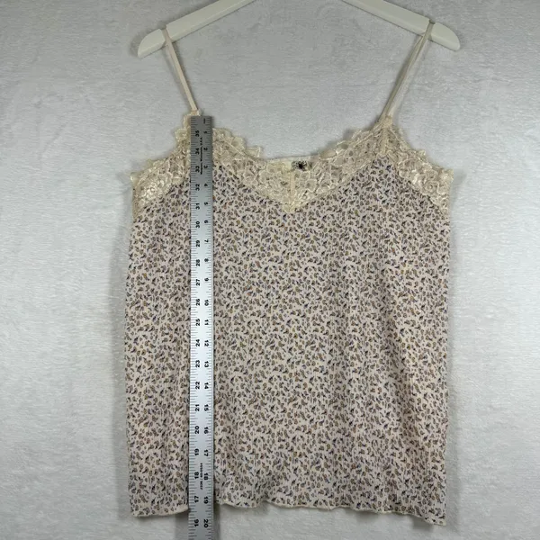 Everleigh Floral Lace Trim Pleated Camisole Top Cream Blue Orange‎ Womens Medium - Image 4