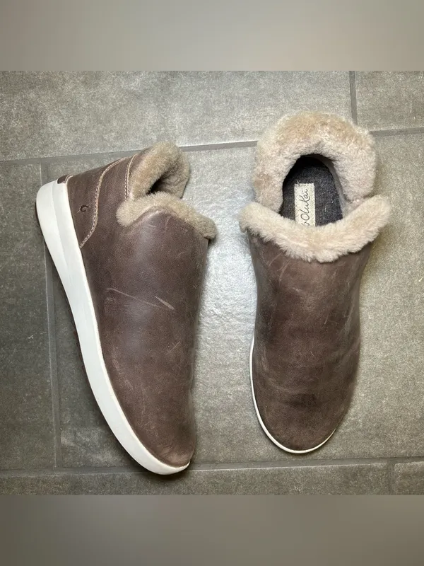 Olukai Malua Hulu Brown Leather Fur Lined Slip On Boots Women’s Shoe Size 8.5 - Image 2