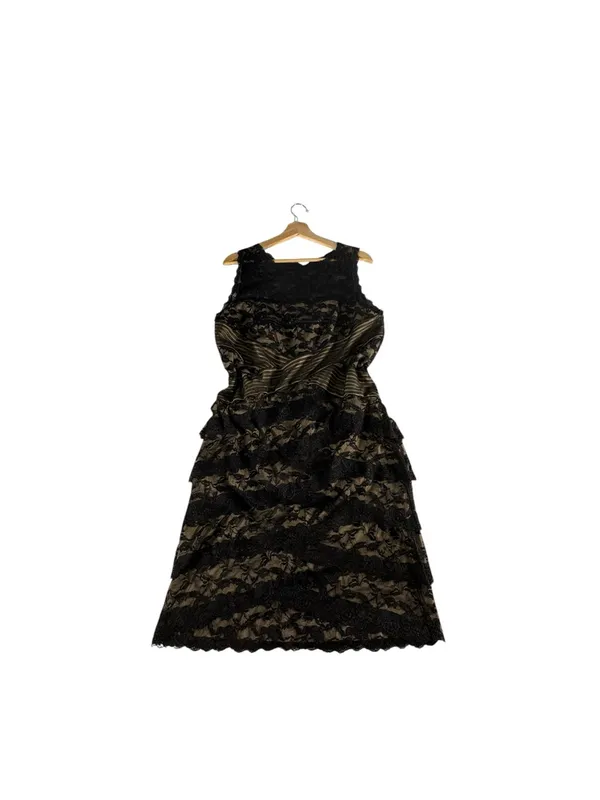 Blu Sage Black Nude Lace Cocktail Dress 16 Tiered Pleated Waist Wedding Guest - Image 5