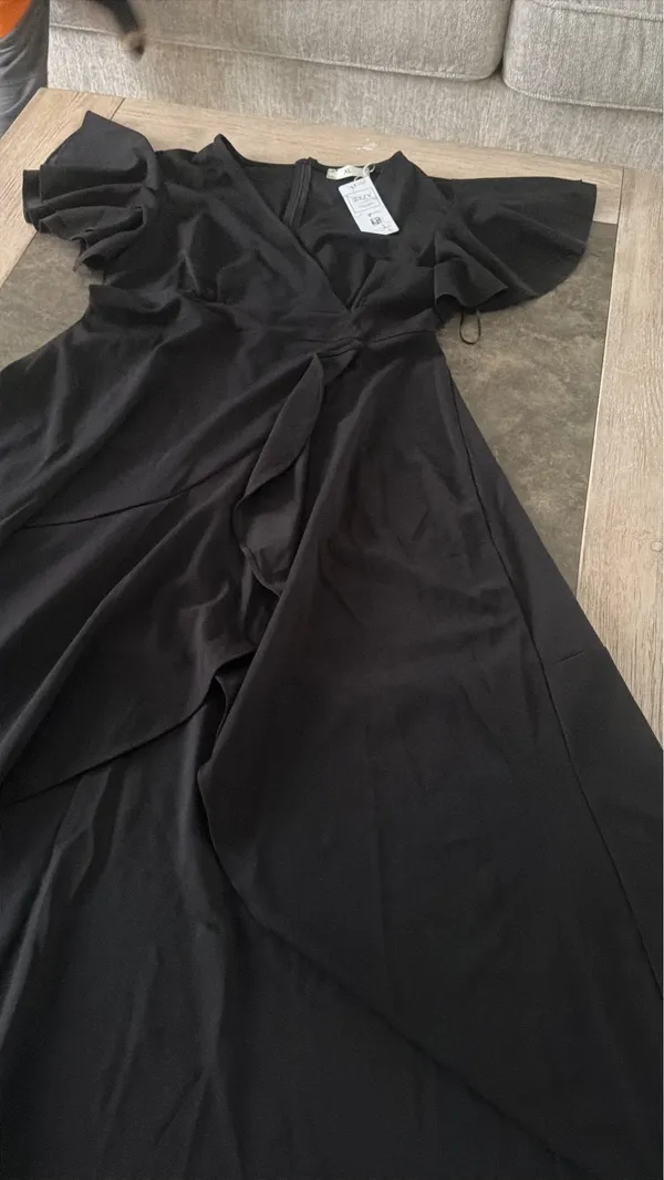 ZZZY Women's Elegant V Neck Ruffle Sleeve Maxi Dress Solid Color Flowy Formal Cocktail Party Wedding Guest Work Dresses - Image 6