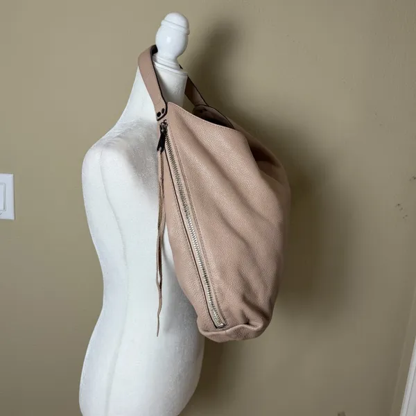 REBECCA MINKOFF Leather Hobo Slouch Neutral Blush Beige Large Bag Purse - Image 5