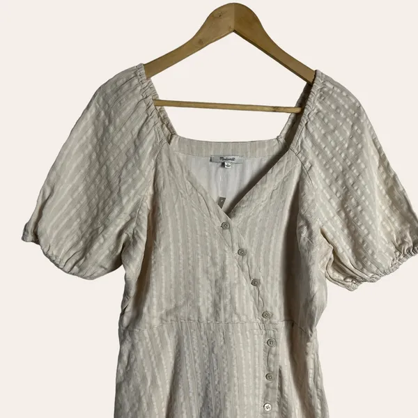 Madewell Puff-Sleeve Button-Wrap Striped Midi Dress Size 6 - Image 7