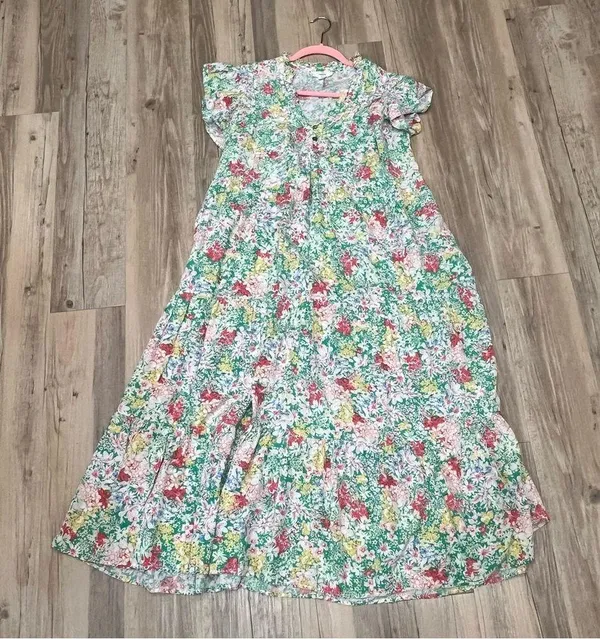 Entro boutique Neighborhood Garden Midi Dress floral small pink green - Image 5