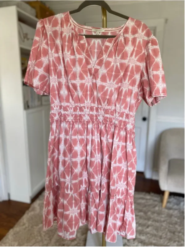 Kate And Sam Mini Dress Pink Tie Dye Cotton Boho Coquette Resort Romantic‎ Beach - Image 2