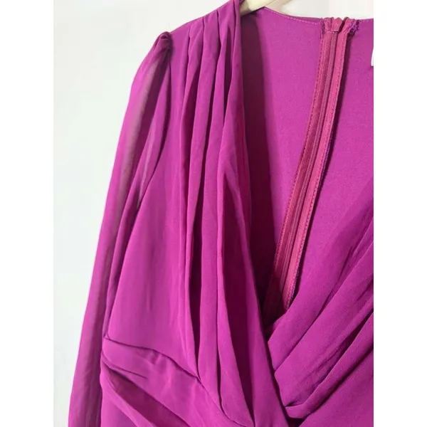 Faeriesty Surplice Neck Lantern Sleeve Chiffon Mermaid Dress in Purple sz Medium - Image 6