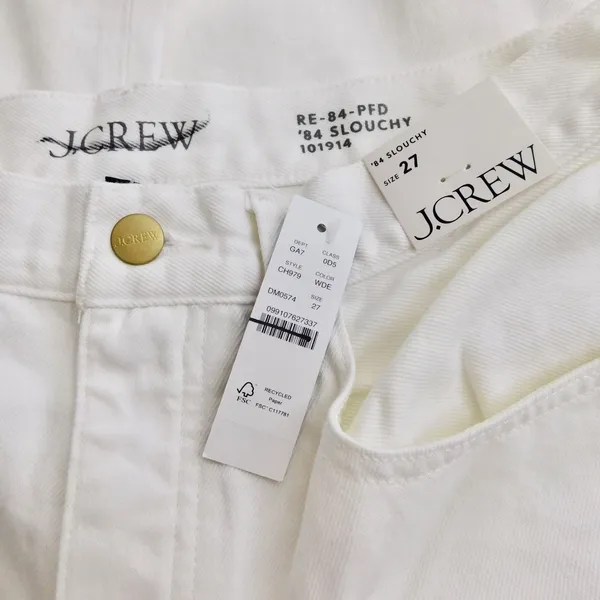 NWT!!‎ J. CREW White '84 Slouchy Jeans Solid Button Fly Straight Legs Size 27 - Image 13