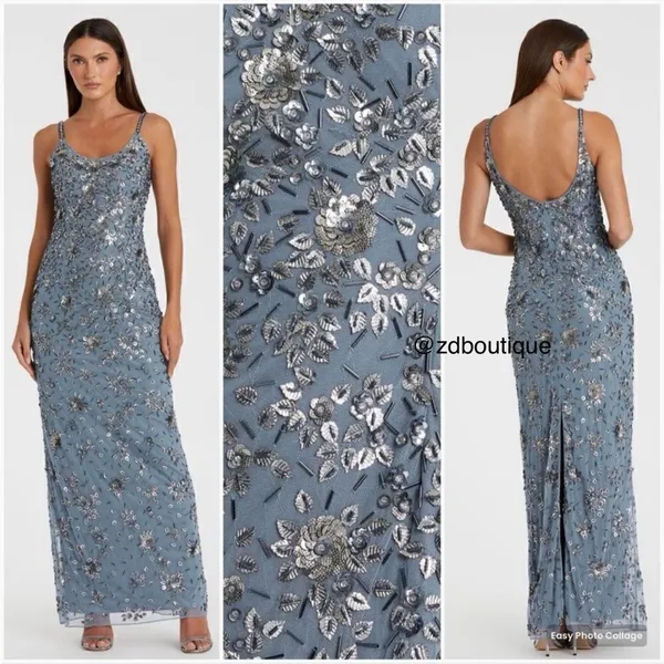 NWT Mac Duggal 5477 Womens Floral Embellished Scoop Neck Evening Gown Dress - Image 2