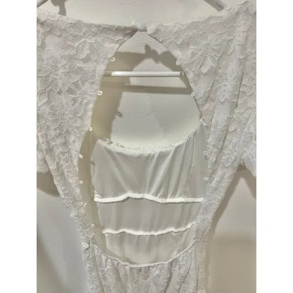 Commense NWT Women Small White Lace Open Back Mini Dress Summer Cottage Coquette - Image 8