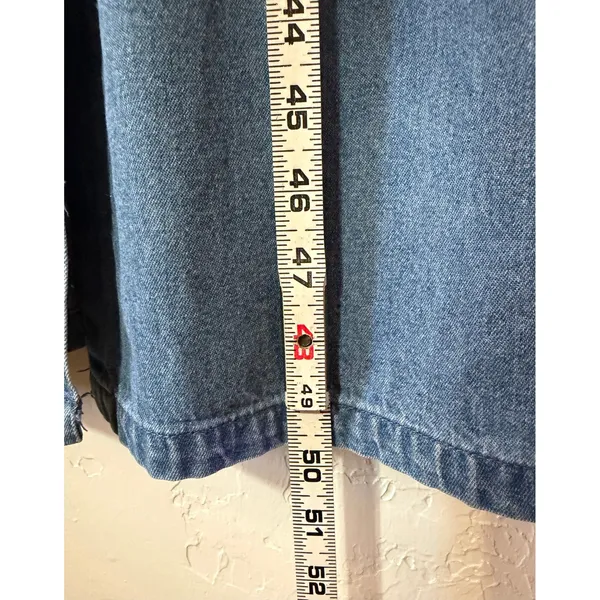 Vtg Premier Denim Jumper Dress M Button Front 90s Cottagecore Pinafore Maxi Jean - Image 6