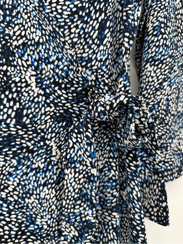 White House Black Market Navy & White Printed 3/4 Sleeve Wrap Midi Dress - Image 2